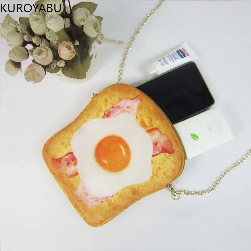 Kawaii Poached Egg Mini Bags Cute Cartoon Messenger Bag Canvas Y2k Shoulder Bags Chain Women Bag Purse Crossbody Bag Satchels