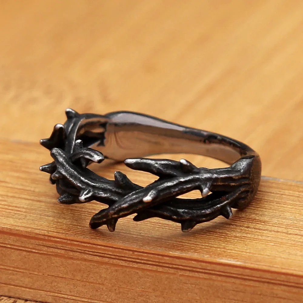Vintage Thorn Branch Jesus Crown Of Thorns Ring For Men Women Stainless Steel Punk Gothic Religious Amulet Fashion Jewelry Gifts