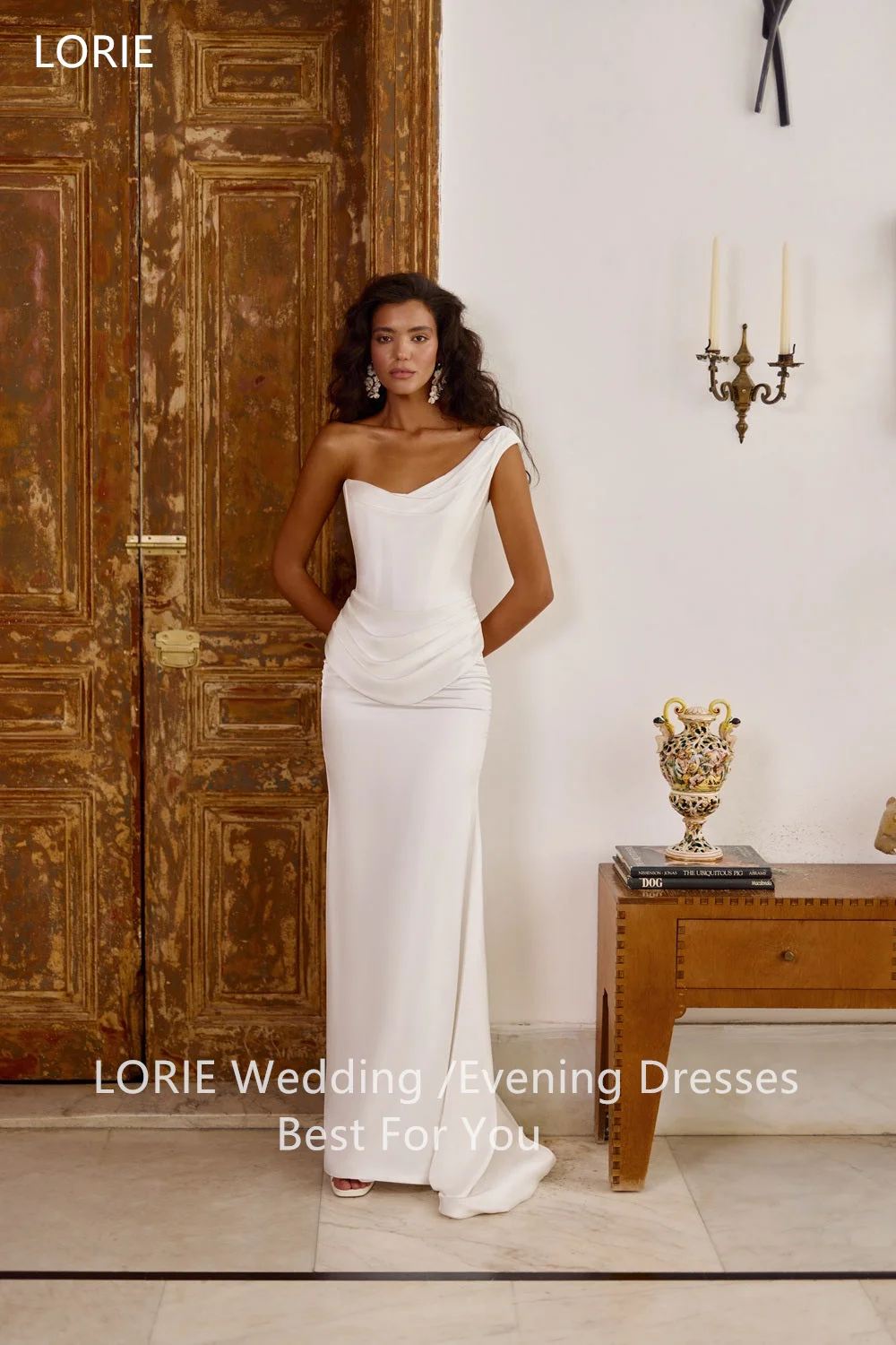 LORIE Classic Mermaid Wedding Dress V Neck One Shoulder Women's Wedding Dresses Lace Up Sleeveless Gown 2026 Customized