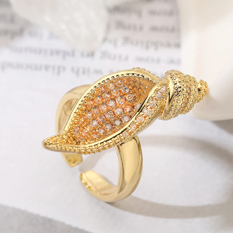 GANPUP Funkelnde Zirkonia-Schnecken-Fingerringe für Damen, Modisch, Neu, Trendig, 18K Gold PVD-beschichtet, Verstellbarer Ring, Schmuckgeschenk für Partys – Detail 4
