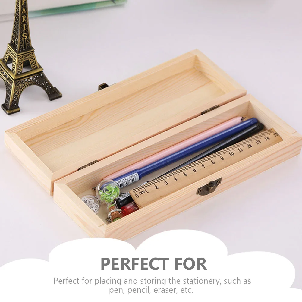 

2 Pcs Storage Boxes Solid Wood Stationery Pen Case Wooden Container Khaki Student