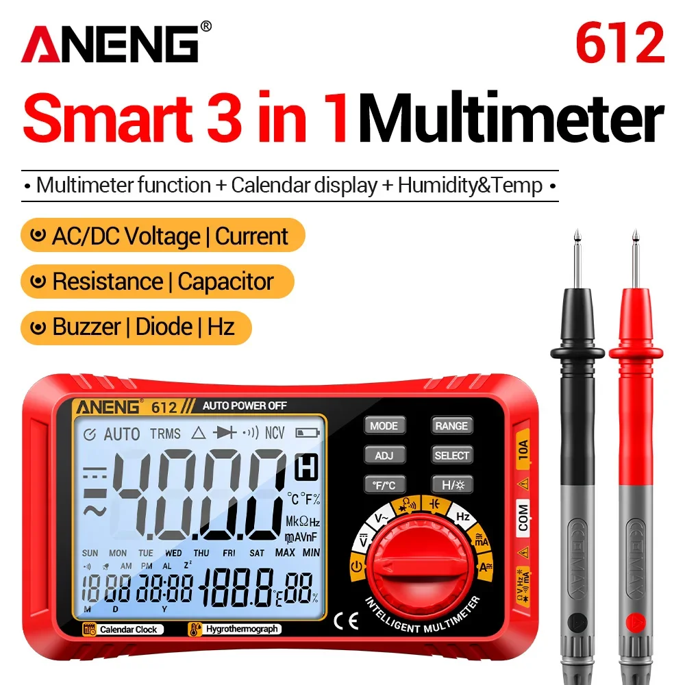 ANENG 3 In 1 Digital Multimeter 612 AC DC Voltage Current Temperature Voltmeter Multi-functional Electrician Repair Detector