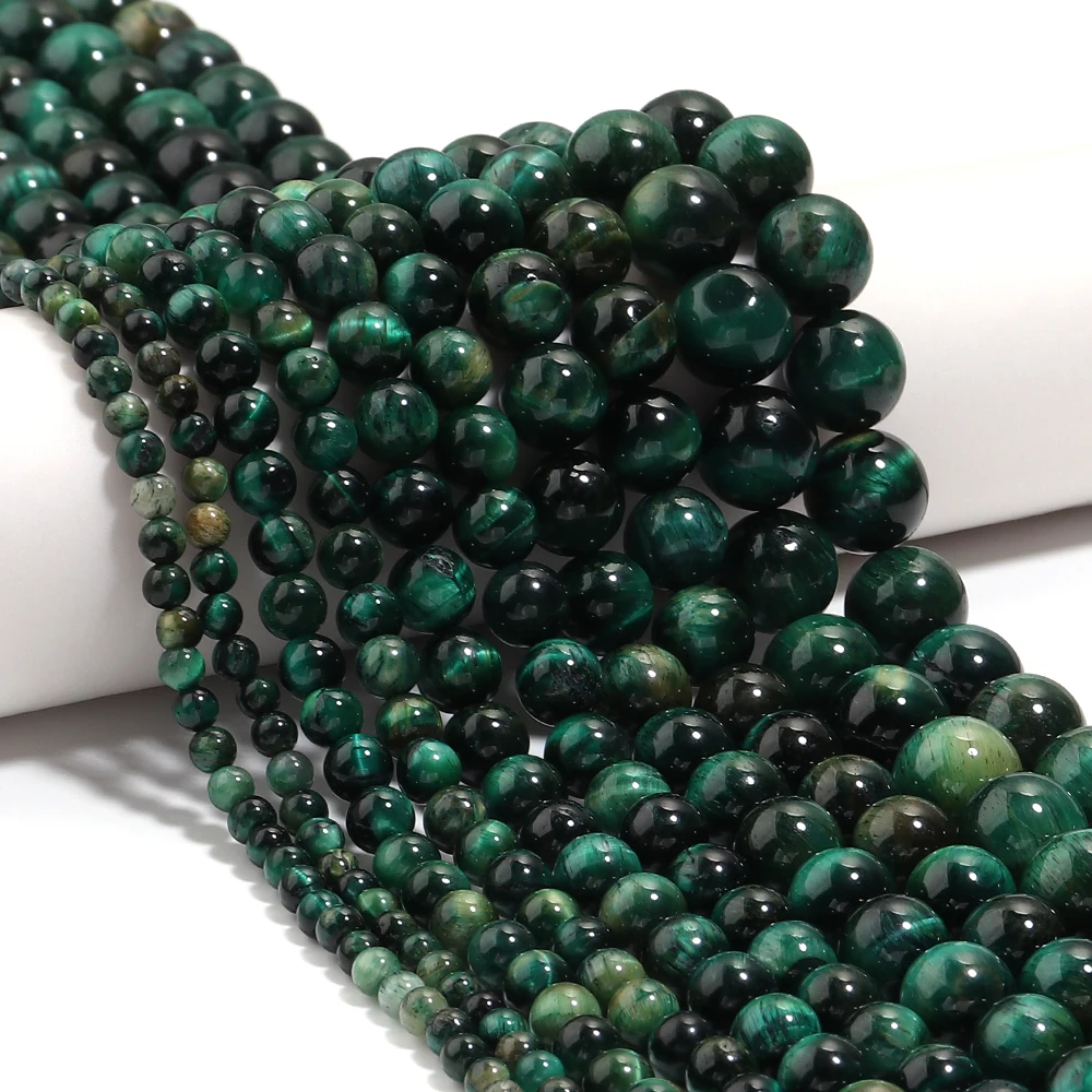 Natursteinperlen, 4, 6, 8, 10, 12 mm, grünes Tigerauge, rund, lose Distanzperlen für Schmuckherstellung, DIY-Armbänder, Halsketten-Zubehör
