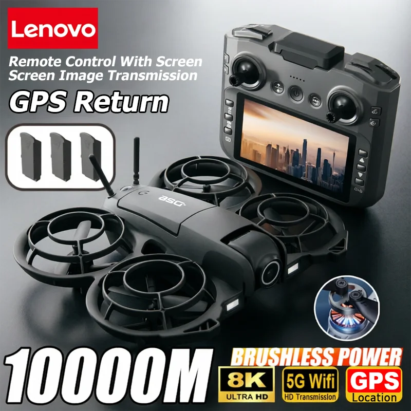 Dron Lenovo D26 8K HD Aéreo Inteligente con Evitación de Obstáculos, Control Remoto con Pantalla Grande, Plegable, Motor sin Escobillas, GPS