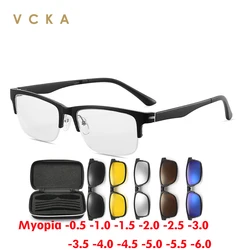 VCKA Magnetic Sunglasses Clip Optical Myopia Glasses Half Frame 6 in 1 Women Men Polarized Multipurpose Eyewear -0.5 to -6.0