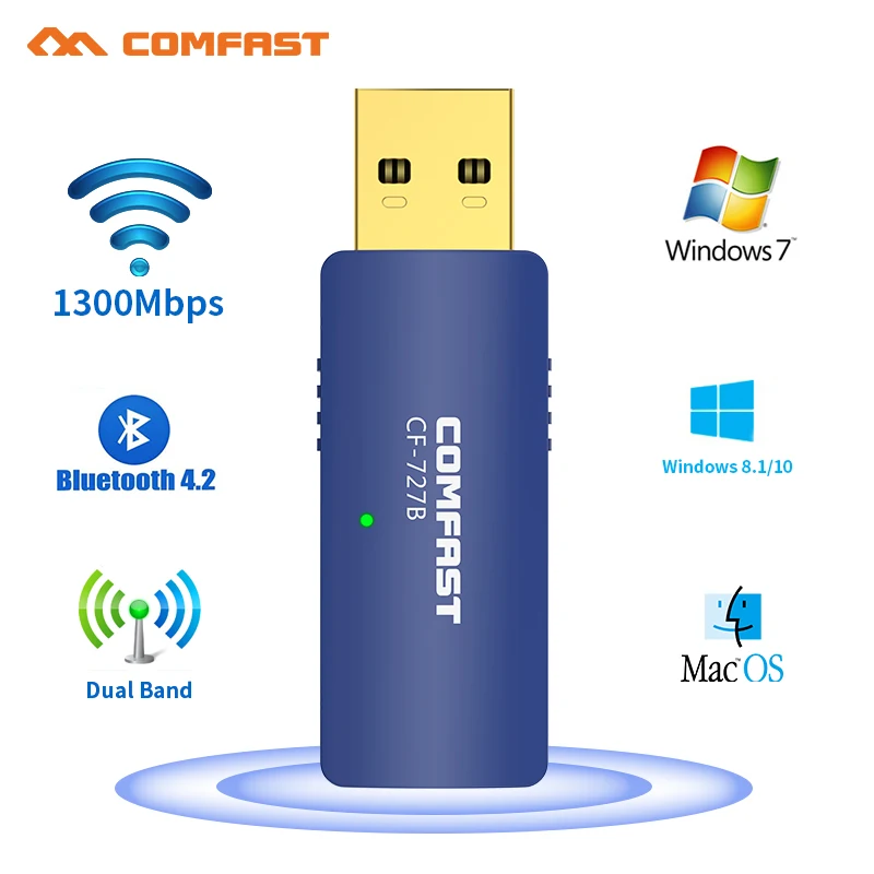 COMFAST 150/1300Mbps WiFi USB Adapter Bluetooth 4.2 PC Network Card 2G&5G WiFi Antenna WIFI Stick