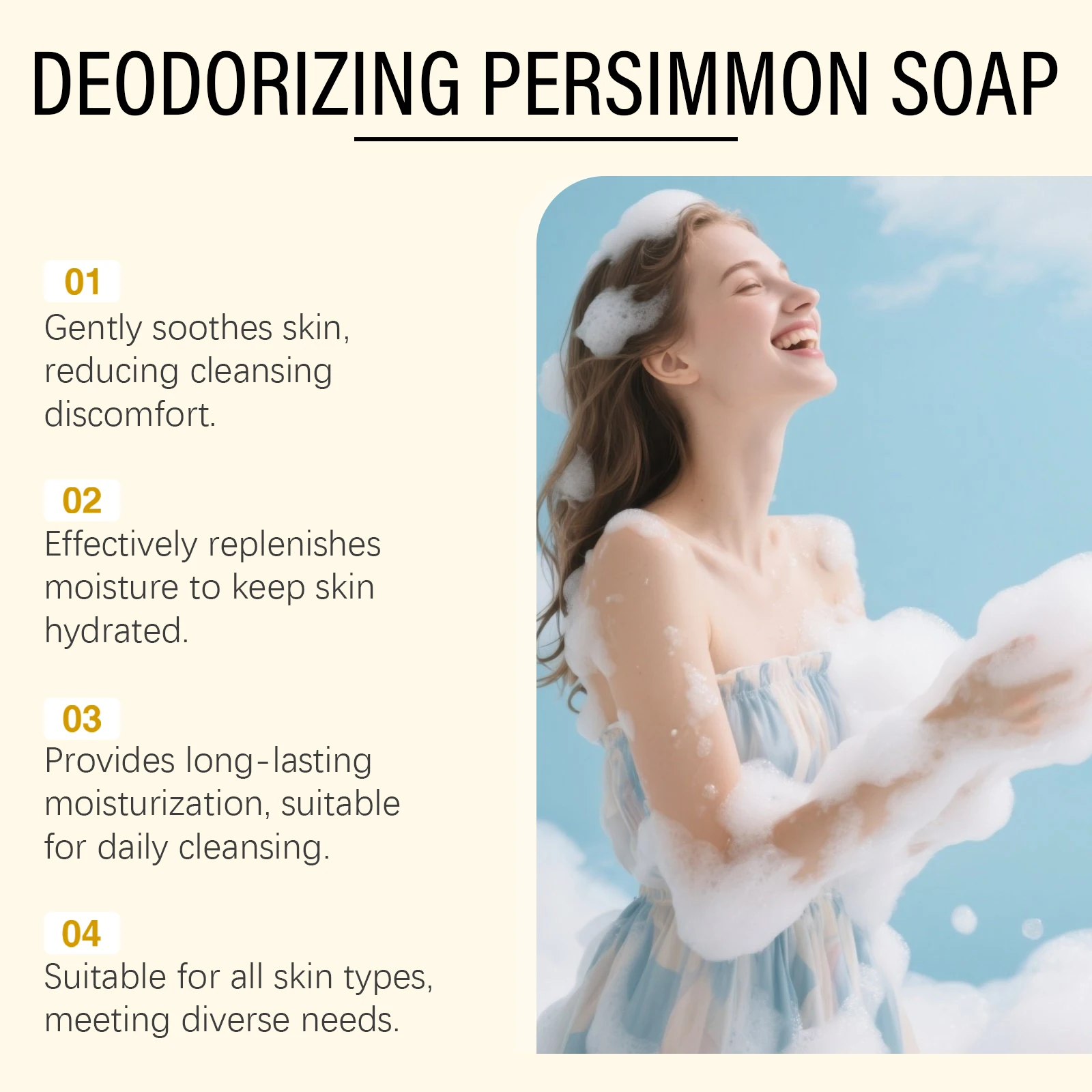 Natural Persimmon Fruit Extract Soap Bar Deep Cleansing Hydrating Body Wash Dry Skin Daily Shower Care Long-Lasting Fresh Scent