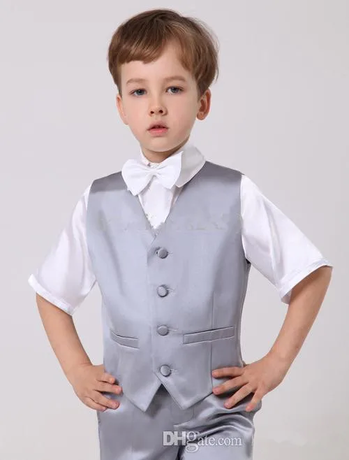 Silver Grey Satin Boy Suit Wedding Tuxedo Kid Jacket Set Child Blazer Pants 2 Piece Set 2-16 Years Old Custom Clothes