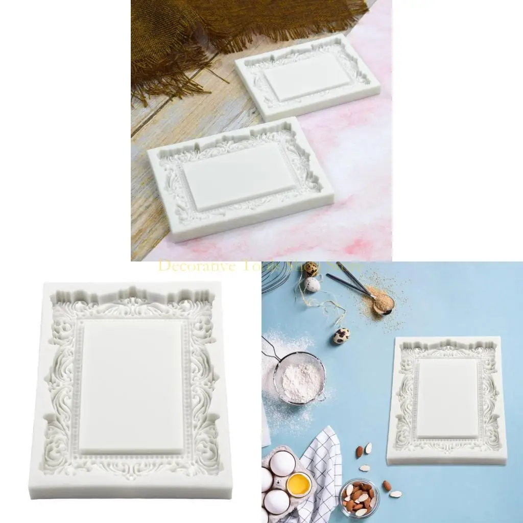 

QX2E Sugarcraft Mould Silicone Vintage Embossed Frame Bakeware Tools Gift