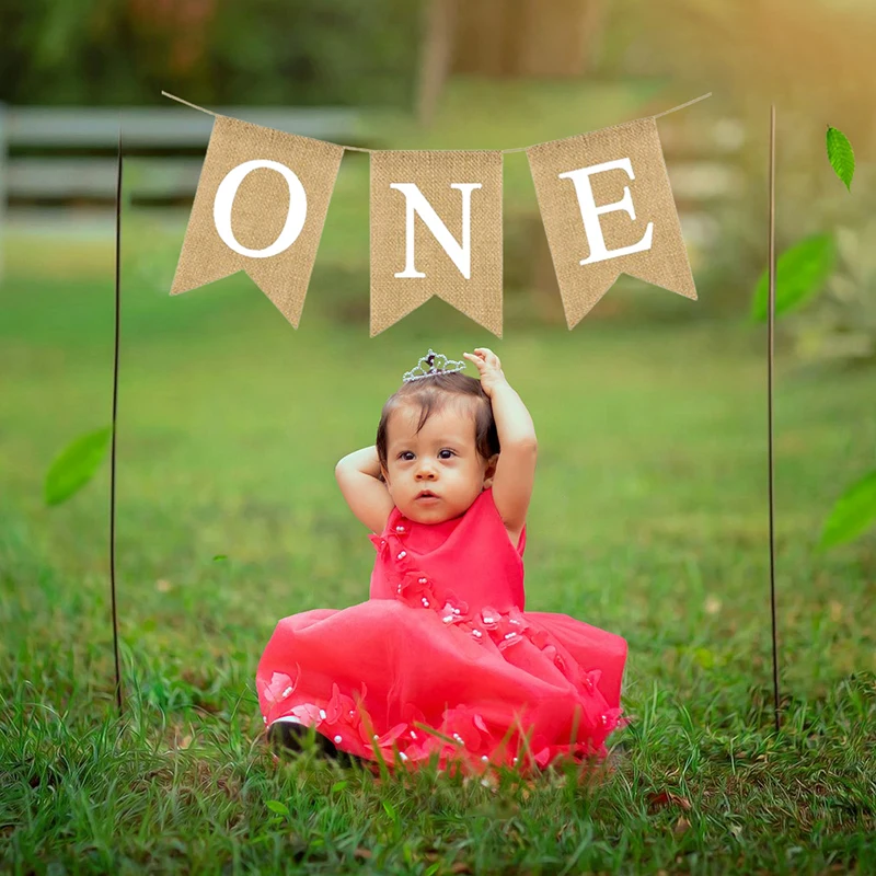 男の子と女の子のためのバーラッププルフラグ、1歳の誕生日パーティーの装飾、背景バナー、写真のアクセサリー