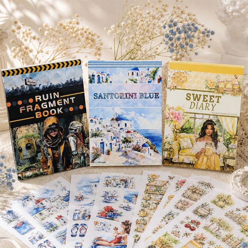 Pet Sticker Book Large Size Waterproof Dual‑material Journal Sticker Sheets Island Countryside Pattern For Scrapbooking DIY
