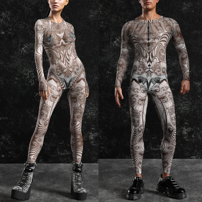 

Apparition Mesh Costume Men Women Mechanical Armor Jumpsuit Halloween Party Cosplay punk Elastic Costume 2025