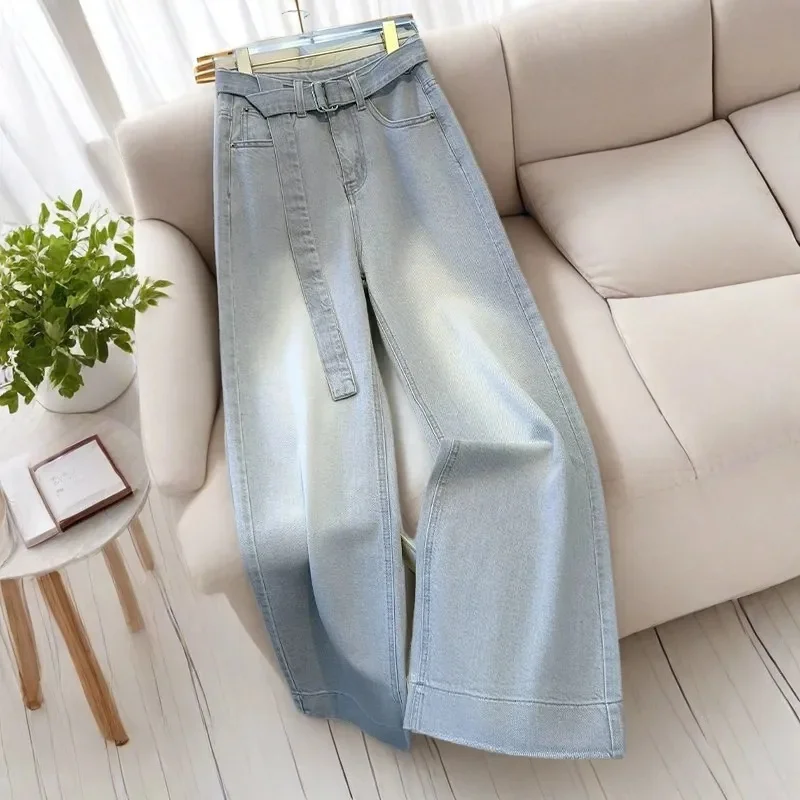 

Весенние женские модные узкие джинсы-каубойки в американском стиле, женские джинсы с высокой талией, свободные осенние повседневные прямые джинсовые брюки