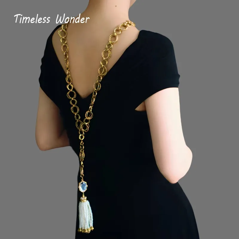 Timeless Wonder Retro Geo Beaded Tassel Waist Chain for Women Designer Jewelry Runway Trendy Rare Classy Neat Versatile 4526