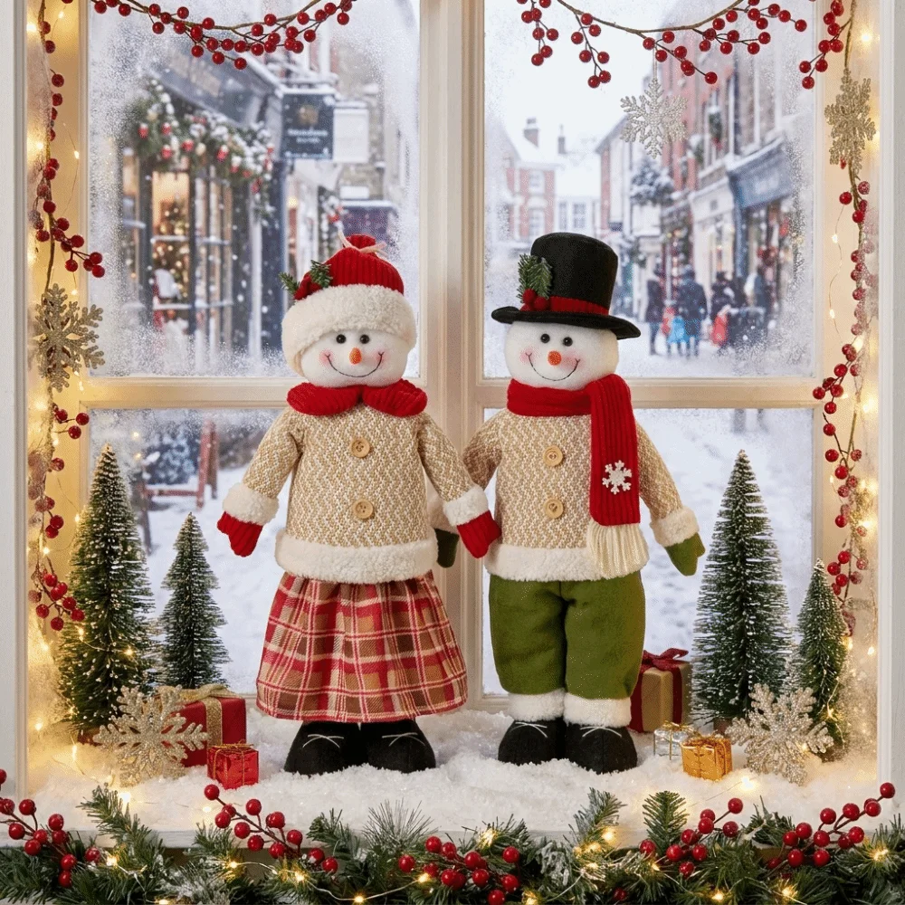 Soft Christmas Snowman Ornament Space-Saving Cute Xmas Plush Snowman Doll Extendable Legs Retractable Standing Doll