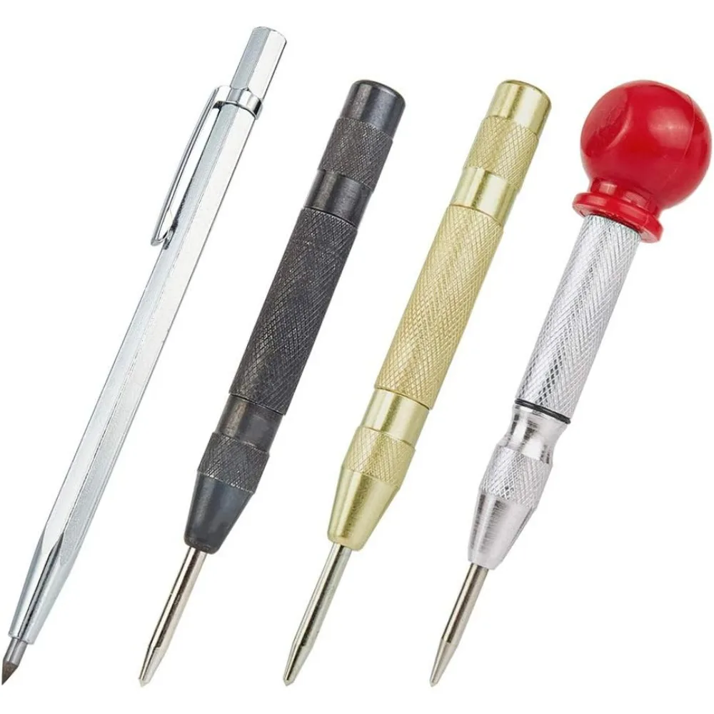 4Pcs 5 Inch Automatic Center Punch Tool Adjustable Spring Loaded Puches and Metal Engraving Pen for Metal Wood Working