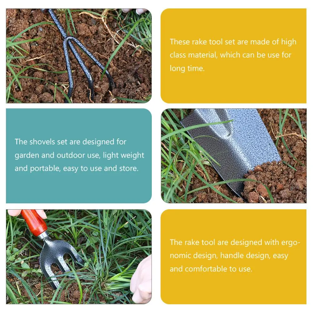 Garden Tool Set Stainless Steel Rakes Shovels Lightweight Portable Outdoor Tools Ergonomic Handle Durable Gardening Rake Hoe