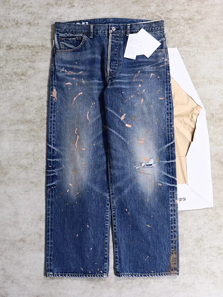 

VSVM FIL 24AW 01 WIDE D41 Japanese Style Splatter Washed Cut Distressed Denim Jeans