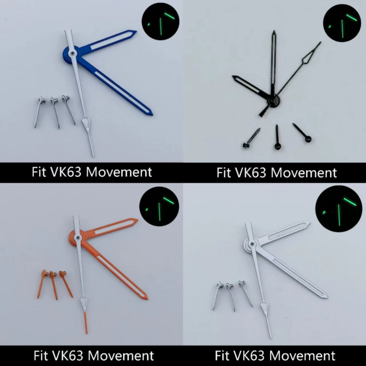 Orange Blue White Black Silver Gold VK63 Hands with Green Lumen for VK63 Quartz Movement Speed Master Hands VK63 Watch parts