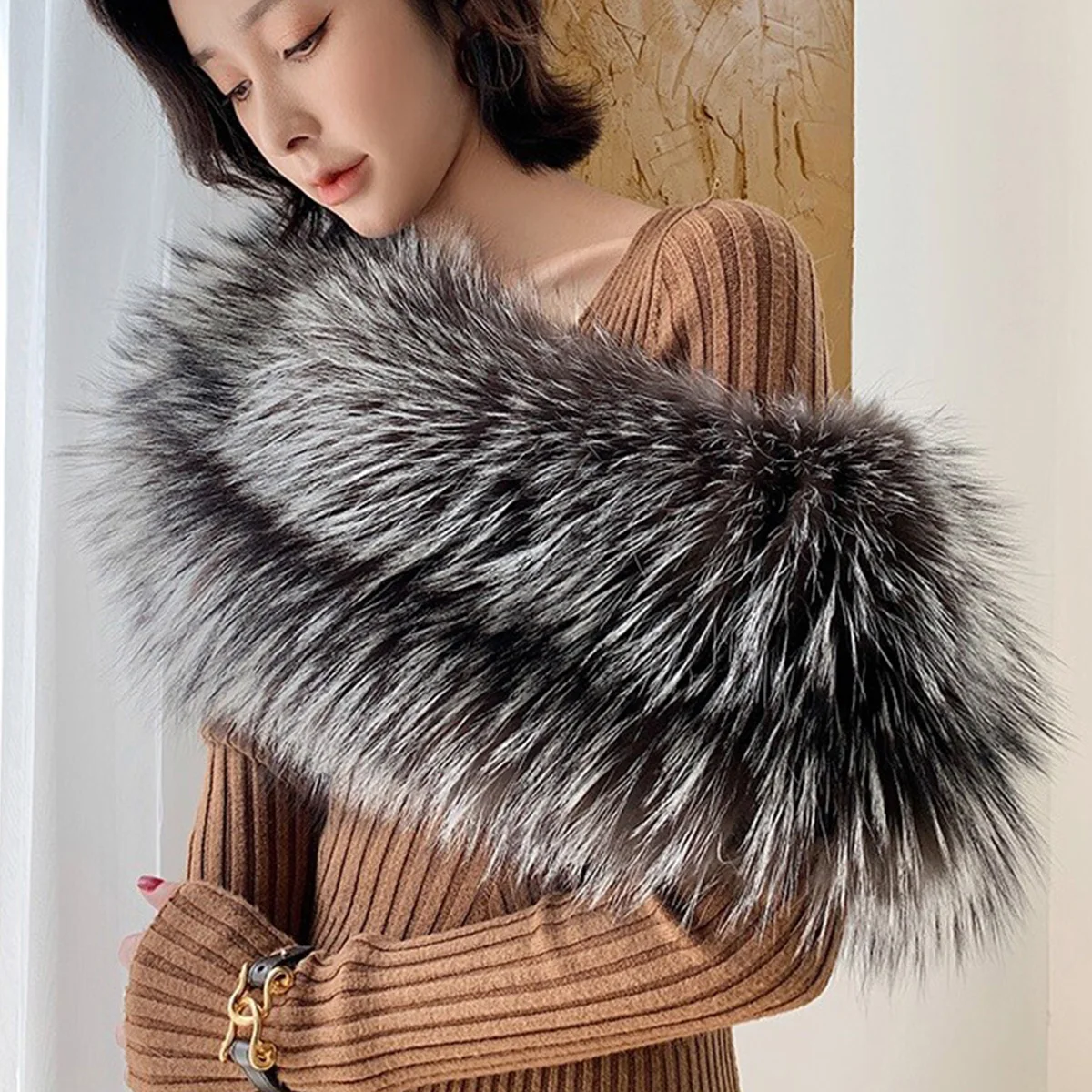 

Длинный шарф из натурального лисьего меха, женские зимние аксессуары, теплый русский натуральный лисьий мех, Лидер продаж для женщин, новинка FEIMANYUAN