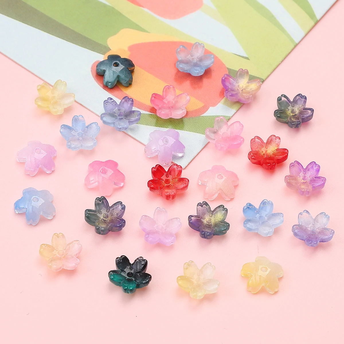 

11mm High-Quality Gold Powder Gradient Cherry Blossom Glass Beads DIY Jewelry Accessories Necklaces/Bracelets/Earrings 10pcs/Bag