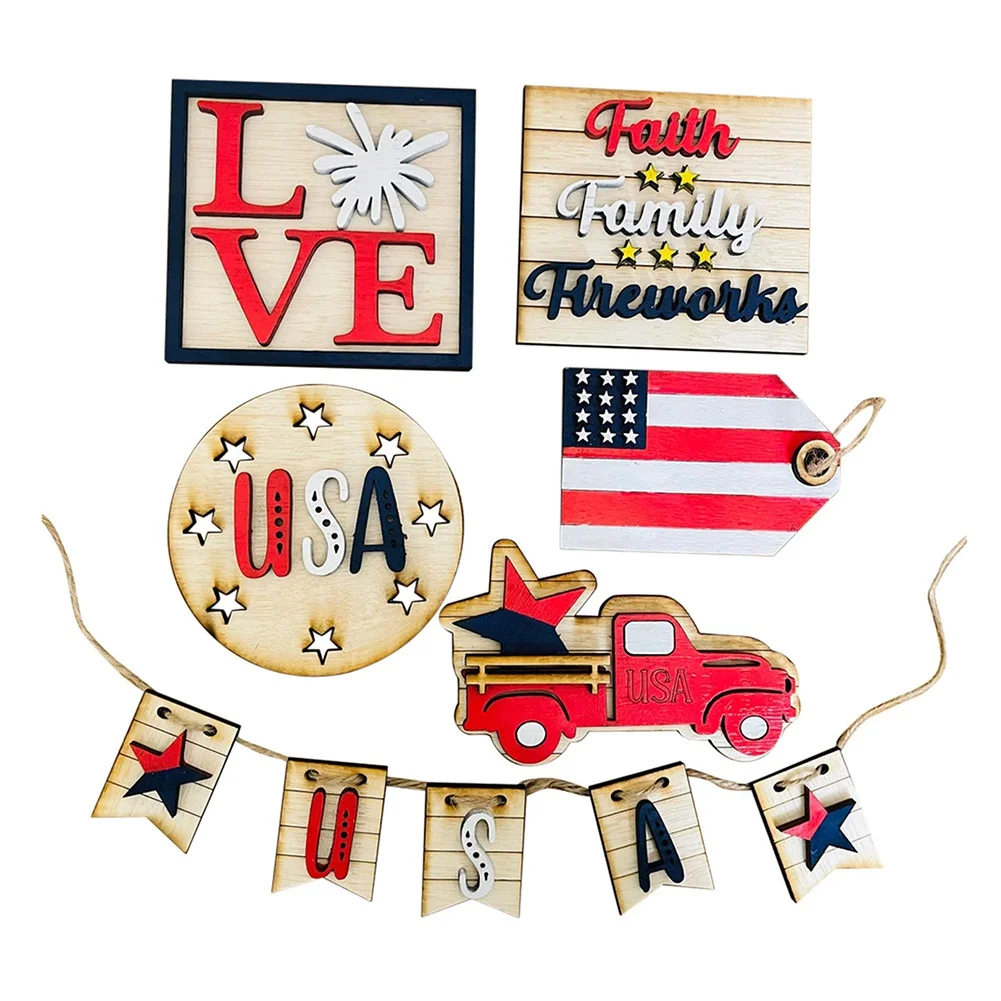 Independence Day Wooden Alphabet Elements Small Ornaments Wooden Star Signs Holiday Desktop Decoration Props