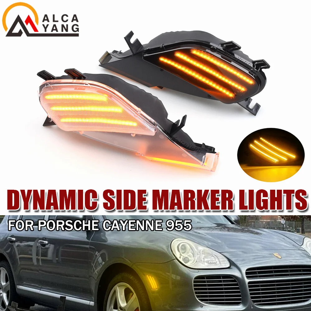2PCS For Porsche Cayenne 955 2003 2004 2005 2006 Dynamic Sequential LED Side Marker Light Turn Signal Lamps