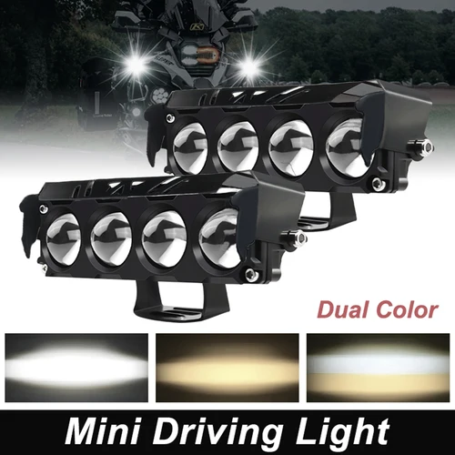 Foco LED de 4 lentes para motocicleta, luces antiniebla de haz alto/bajo de doble Color para coches, camiones, SUV, UTV, 12V, 24V, mini lente, luz de conducción