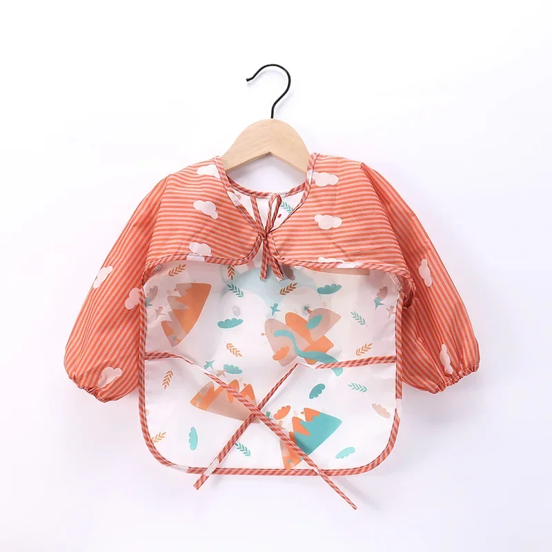 For 1-3Year Baby Long Sleeve Scarf Waterproof Toddler Art Smock Feeding Bib Apron Pocket Infant Burp Cloth Banana Bibs