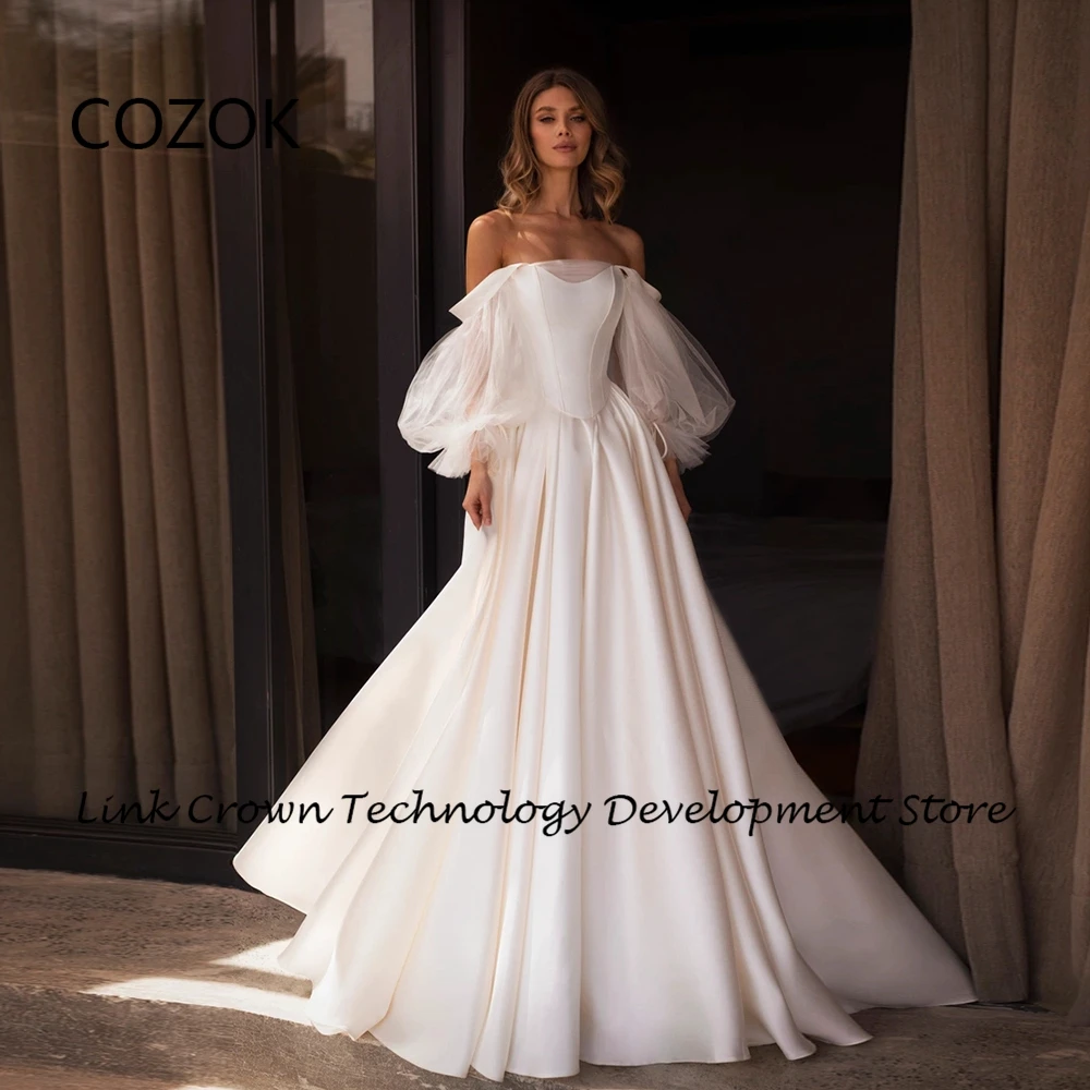 

COZOK Strapless Ivory Wedding Dresses for Women Puffy Full Sleeve Sleeve Bridal Gowns with Pleat 2024 Summer Vestido Novia