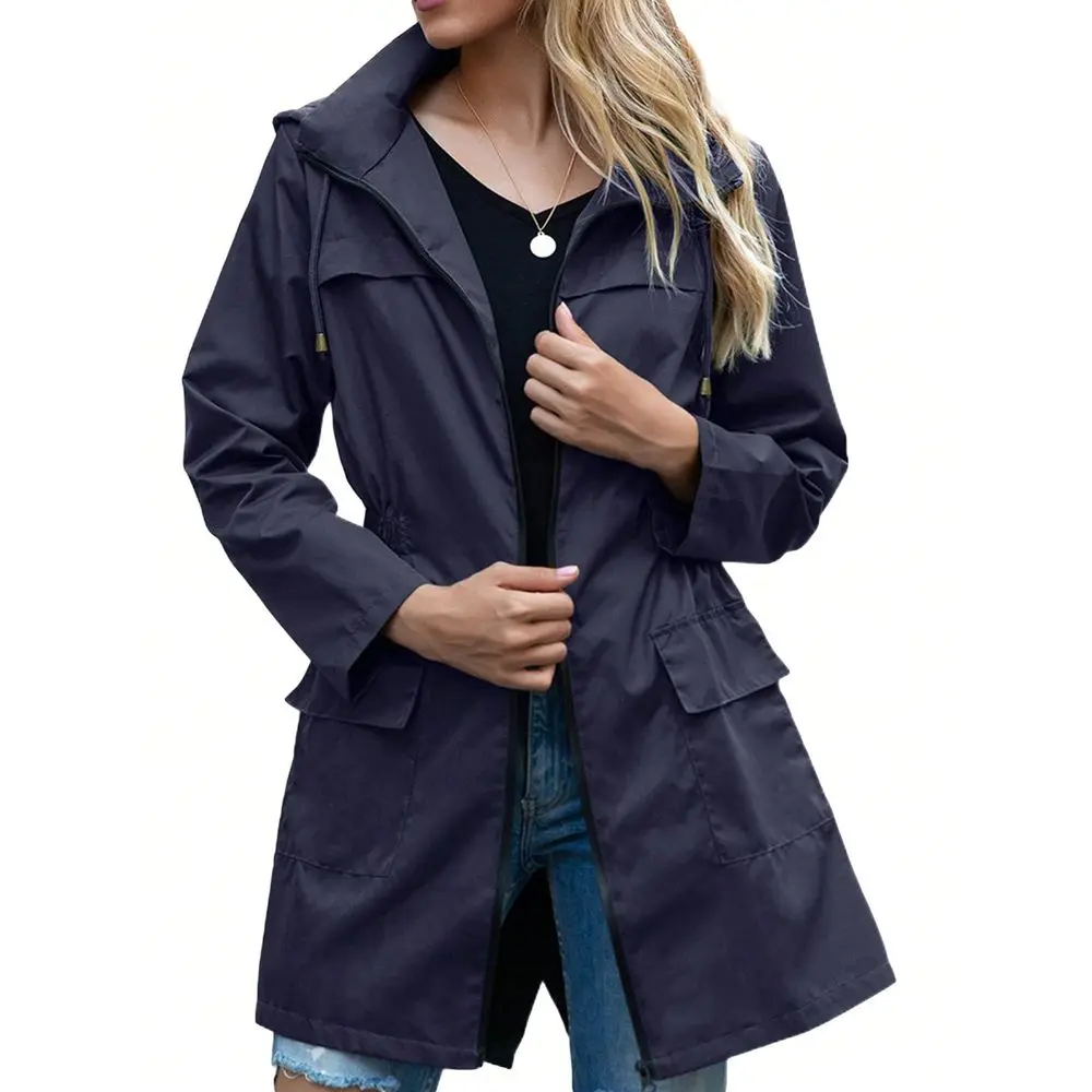 Women Light Rain Jacket Waterproof Active Outdoor Trench Raincoat With Hood Ladies Lightweight Windproof Windbreaker
