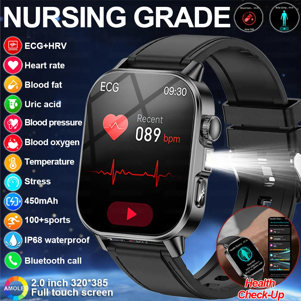 2026 New Nursing Grade Smart Watch Men Women ECG+PPG Blood Oxygen Blood Lipid Uric Acid Body Temperature HD Call Health Watch
