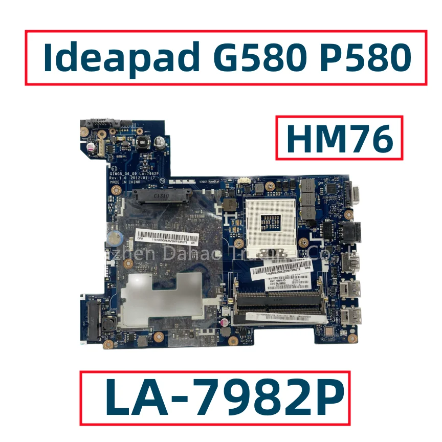 FRU: 90000119 90001175 90001508 For Lenovo Ideapad G580 P580 15.6 Inch Laptop Motherboard LA-7982P HM76 Chipset HD4000 DDR3