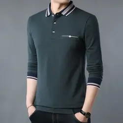 Fashion Men Business Casual Polo Shirts Lapel Long Sleeve Spring Autumn New Male Clothes Tops Pullover Loose Cotton T-shirt 2022