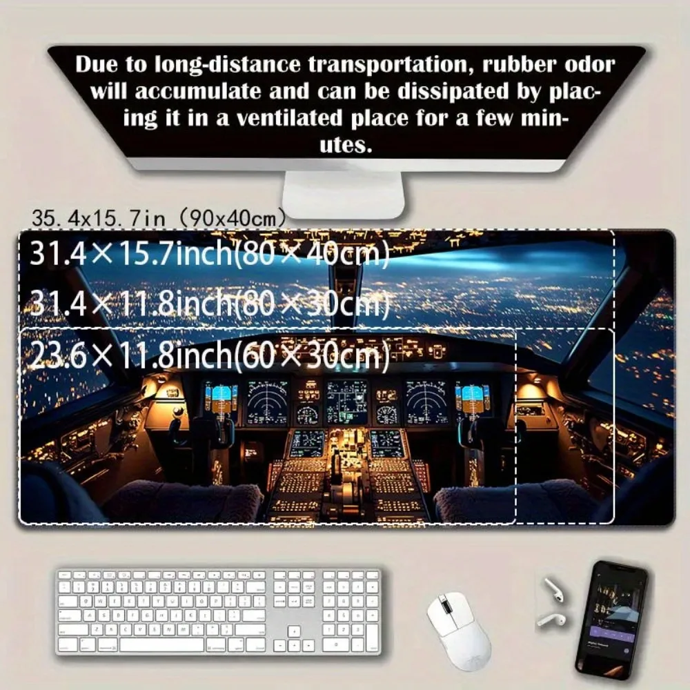 CIFBUY Mouse Pad Large Gaming Mat Non Slip Rubber Airplane Cockpit Flight Simulator Night City Desk Protector for Laptop Office