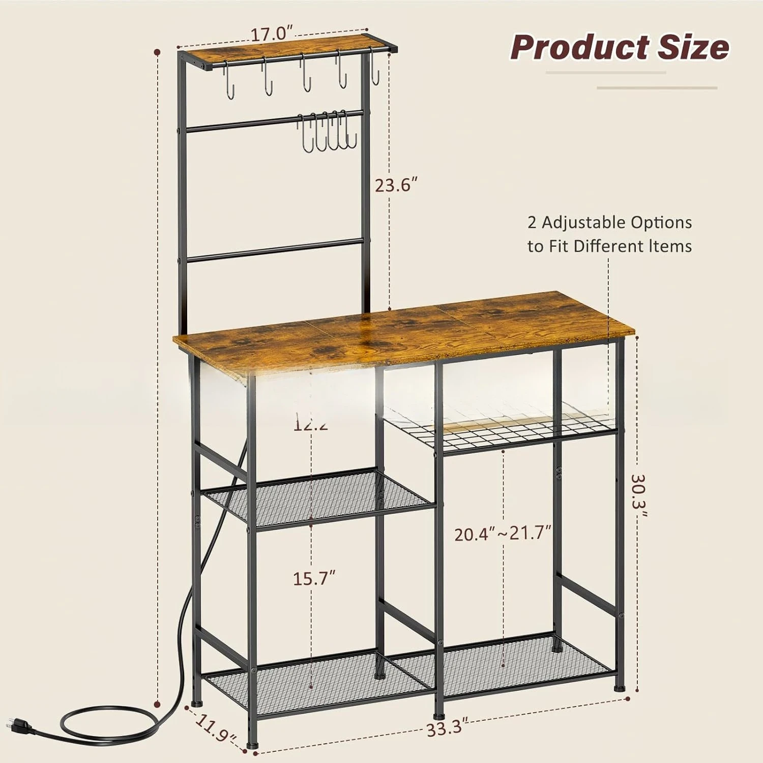 رف فرن الميكروويف للمطبخ، وعاء من الحديد المطاوع من الأرض إلى السقف، رف فرن ميكروويف متعدد الوظائف للتخزين مع مقبس طاقة #3