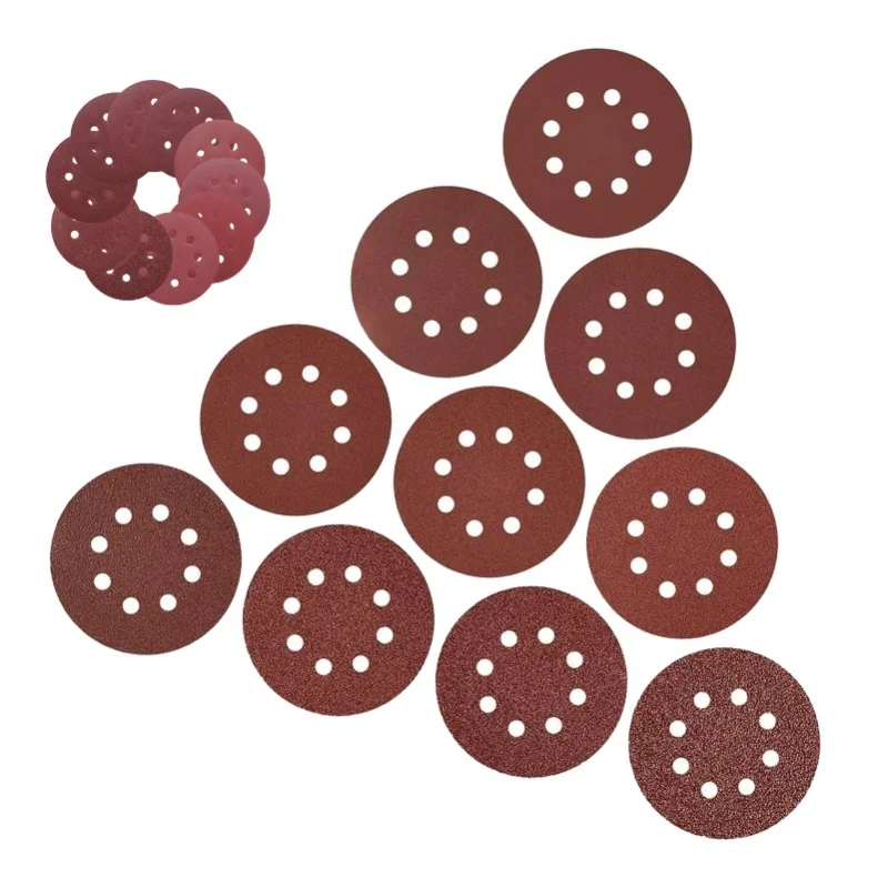 

100Pcs 5 Inch 8 Hole Sanding Discs 60 80 100 120 150 Grit Round Sandpaper For Polishing Cleaning
