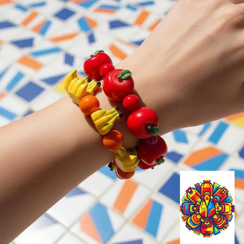 Cute 3D Resin Fruit Charm Bracelet Faux Pearl Rhinestone Decor Durable Fashion Jewelry for Women Outdoor Picnic Wear