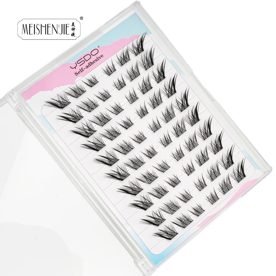 10 filas de pestañas autoadhesivas, racimos suaves DIY sin pegamento, pestañas postizas naturales estilo manga para uso diario 4