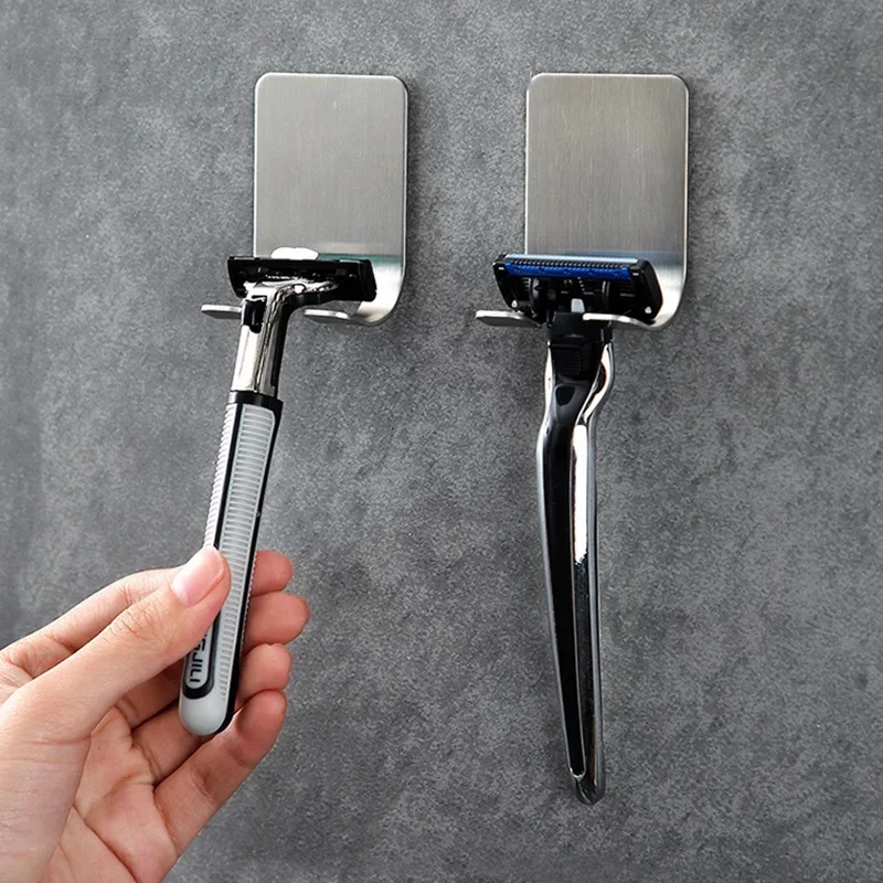No-Drill Stainless Steel Razor Holder, Wall-Mounted Shaver Hook for Bathroom Storage, Manual Razors and Small Hanging Items