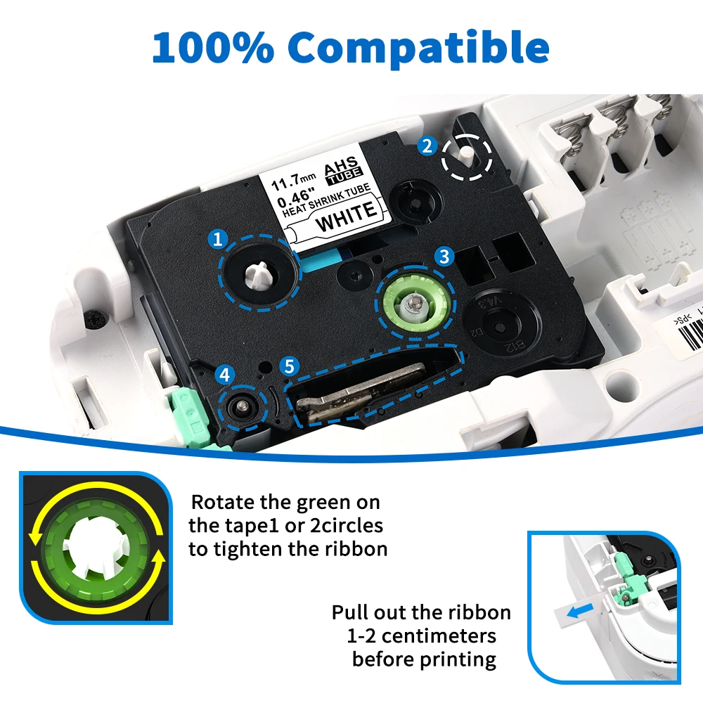 Heat Shrink Tube Tape Compatible with Brother HSe211/221/231/611/621/631 P-touch & E1000 Label Makers（Only Supports 6-12mm）