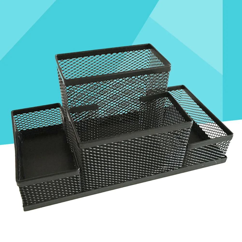 

【】Metal Mesh Table Organizer Multi-Functional Pen Holder Wearproof Scratch Resistant Sturdy Office Supplies Black