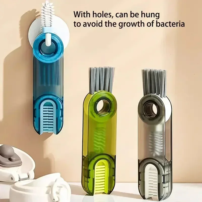 3-in-1 Cup Cleaning Brush U‑Shape Scrubber for Thermos Bottle Lid Gap Narrow Groove Cleaner Multifunctional Kitchen Washing Tool