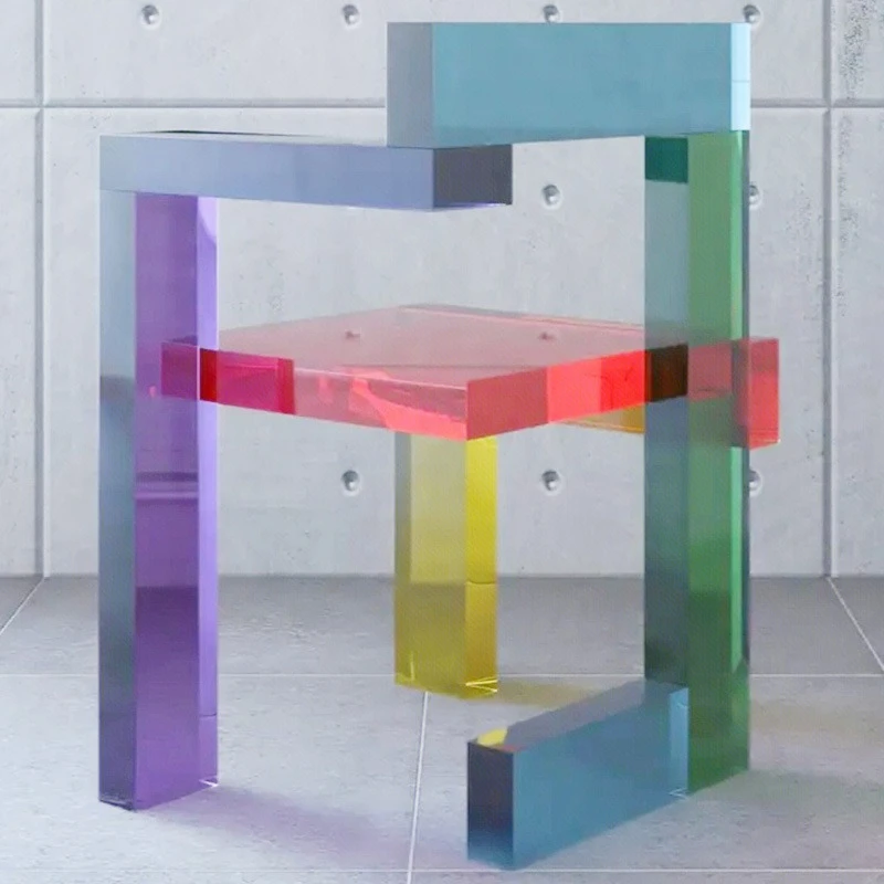 

Nordic minimalist acrylic stool, modern light luxury high-end sense, creative splicing color net red crystal chair backrest