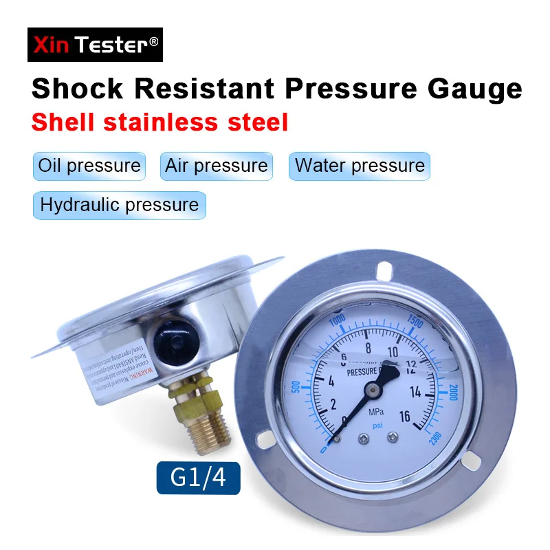 Xin Tester 0-60Mpa Air Oil Water Hydraulic Pressure gauge Psi/MPa Thread G 1/4,Axial stainless steel Anti-Vibration manometer