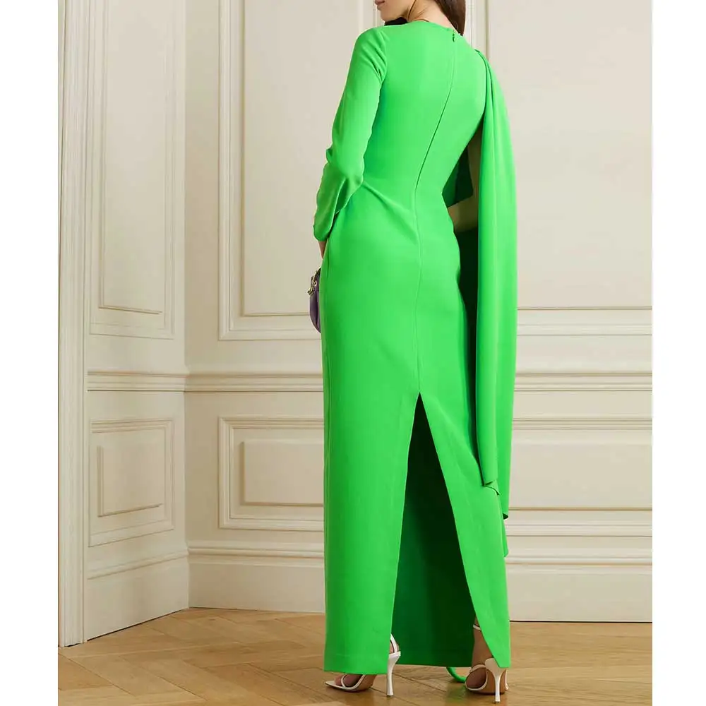 YUMDI Green Crepe Long Sleeve Shawl Evening Gown Elegant And Floor-length Cotillion Dress Haute Couture Gorgeous Dubai Dress