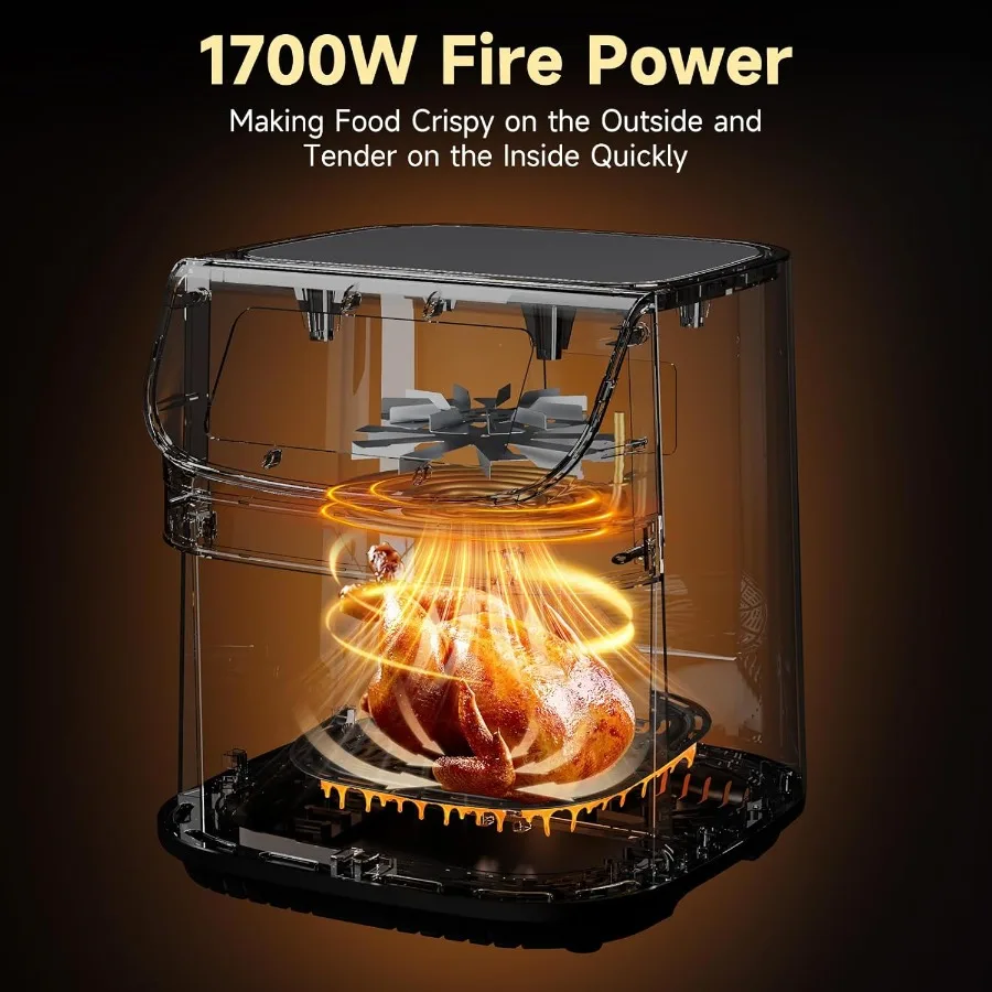 ステンレス製エアフライヤーオーブン 9.5QT 大型エアフライヤー 9つのワンタッチ調理プリセット 400F温度 大型窓付き ノンスティックパネル チルト機能付き