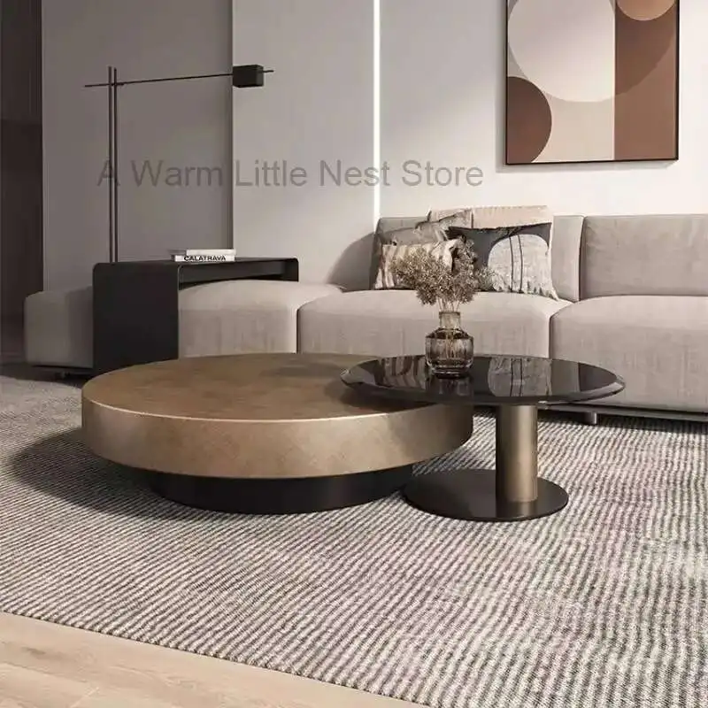 

Designer Stainless Steel Coffee Tables European Luxury Round Tea Table Living Room Furniture Italian Tempered Glass Furniture