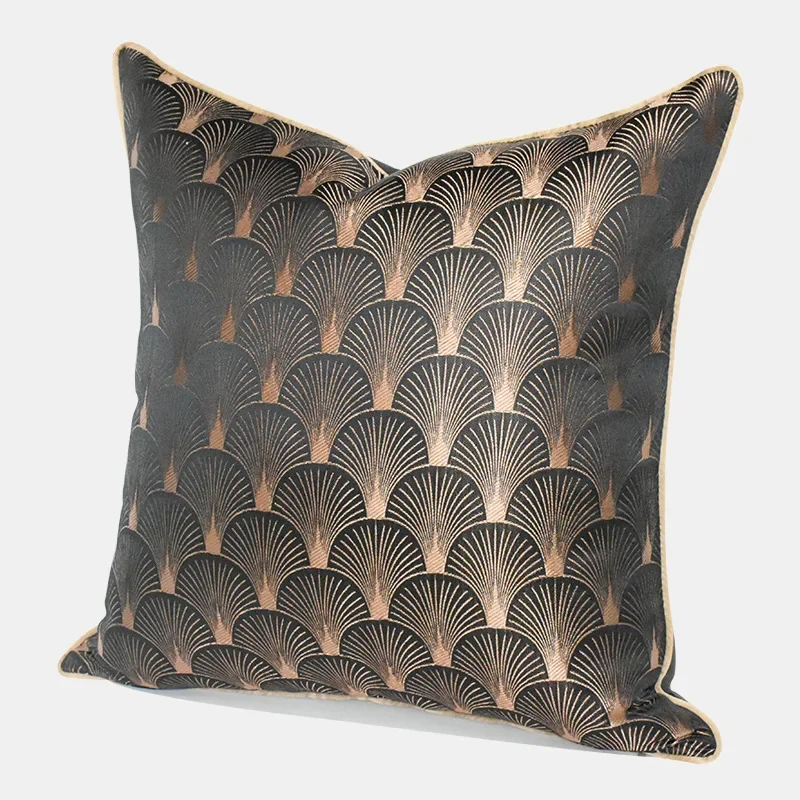 Brown Gold Luxury Fan Jacquard Cushion Cover Decorative Pillow Art Home Retro Satin Sofa Chair Bed Coussin Decor