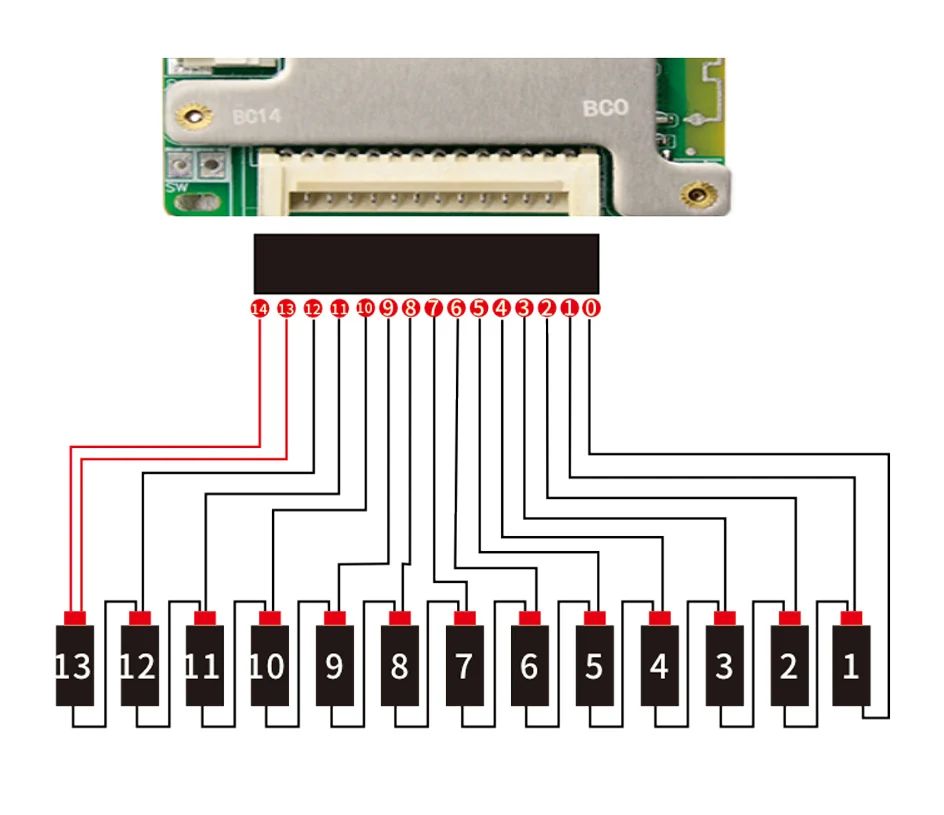JiaBaiDa Automized Identify 7s-14s 7S 8S 9S 10S 11S 12S 13S 14S 20A 30A LFP NMC Smart BMS 24V 36V 48V Battery Management System
